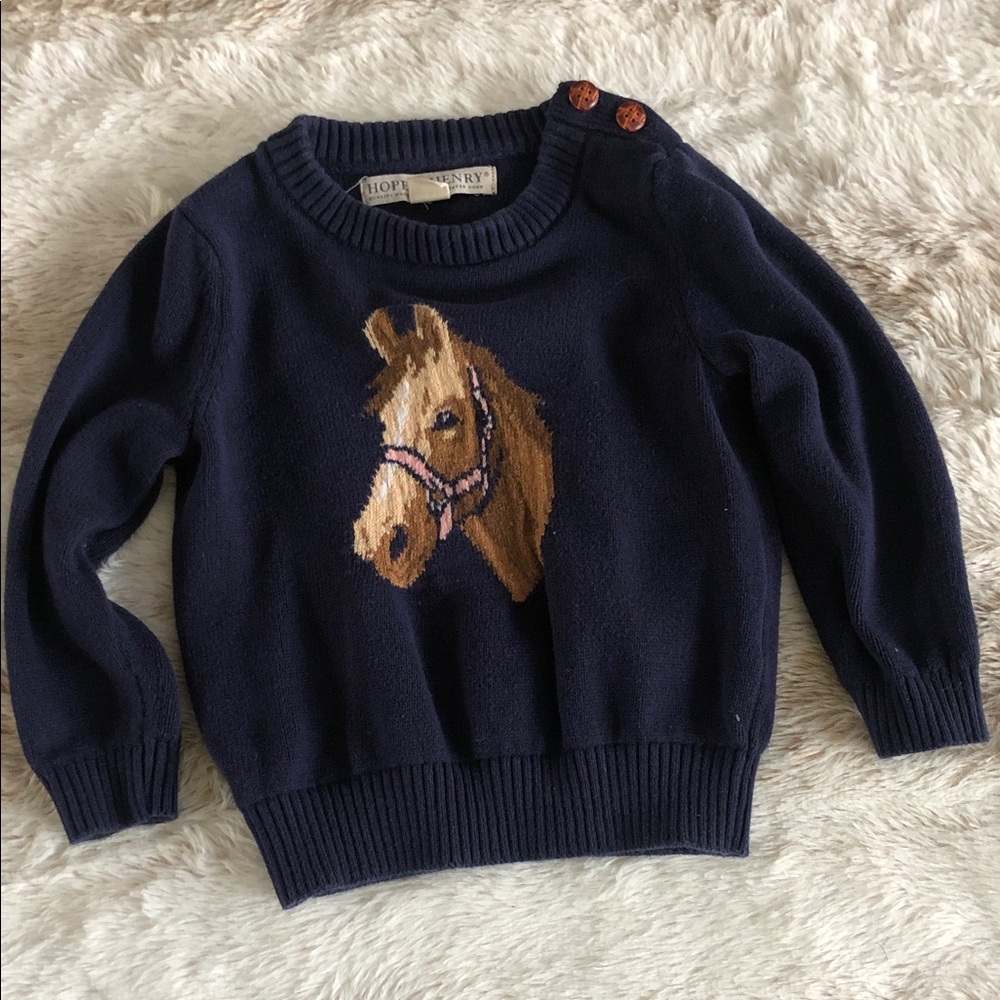 Hope & Henry Navy Sweater with Horse Head, 12-18 months